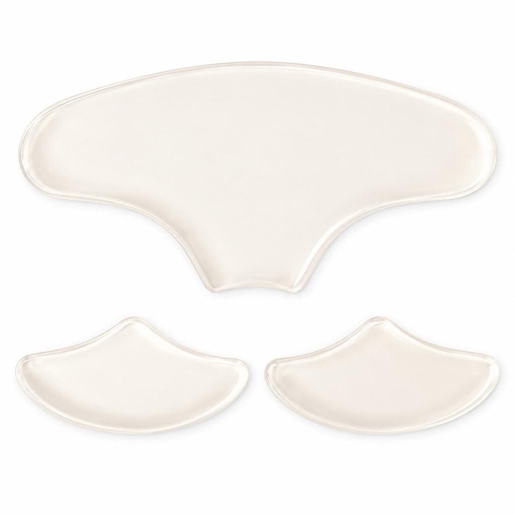 Three facial patches on a white background: two under-eye patches and one forehead patch.